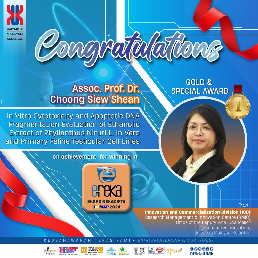 TAHNIAH PROFESSOR MADYA DR. CHOONG SIEW SHEAN DI ATAS PENCAPAIAN CEMERLANG DI EKSPO REKACIPTA UNIMAP (EREKA) 2024 