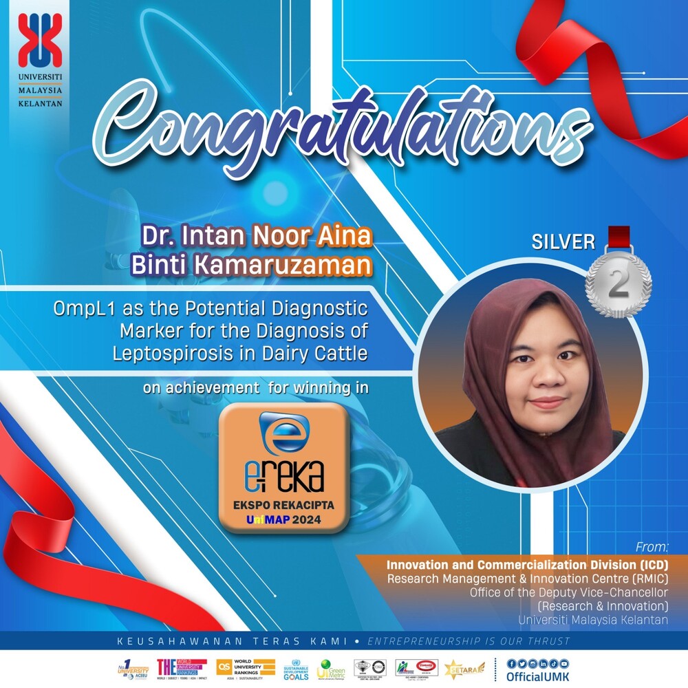 TAHNIAH DR. INTAN NOOR AINA BINTI KAMARUZAMAN DI ATAS PENCAPAIAN CEMERLANG DI EREKA 2024 